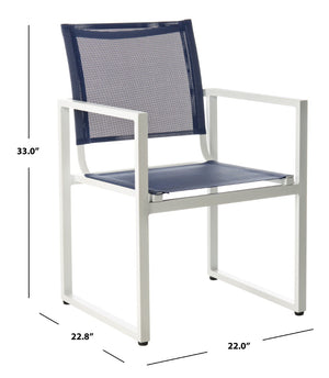Safavieh NEVAL Chair - Modern White Base with Navy Textilene Seat for Stylish Outdoor Living Spaces PAT4041A-SET2