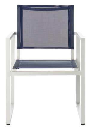 Safavieh NEVAL Chair - Modern White Base with Navy Textilene Seat for Stylish Outdoor Living Spaces PAT4041A-SET2