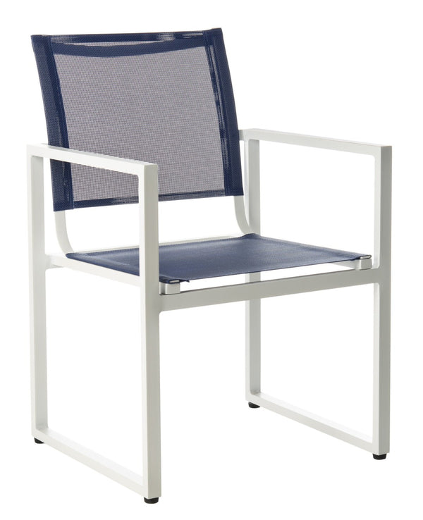 Safavieh NEVAL Chair - Modern White Base with Navy Textilene Seat for Stylish Outdoor Living Spaces PAT4041A-SET2