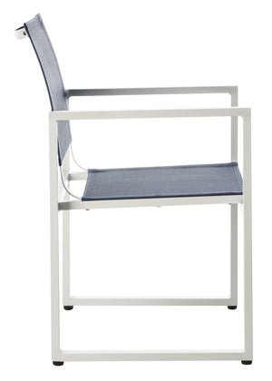 Safavieh NEVAL Chair - Modern White Base with Navy Textilene Seat for Stylish Outdoor Living Spaces PAT4041A-SET2