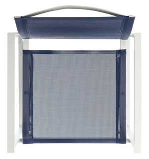 Safavieh NEVAL Chair - Modern White Base with Navy Textilene Seat for Stylish Outdoor Living Spaces PAT4041A-SET2
