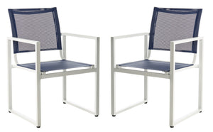 Safavieh NEVAL Chair - Modern White Base with Navy Textilene Seat for Stylish Outdoor Living Spaces PAT4041A-SET2