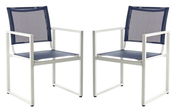 Safavieh NEVAL Chair - Modern White Base with Navy Textilene Seat for Stylish Outdoor Living Spaces PAT4041A-SET2