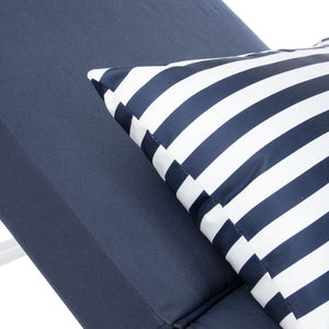 Safavieh YVES Weather-Ready Sun Lounger with Adjustable Backrest - Coastal Style, Navy Cushion & White Base PAT4042A
