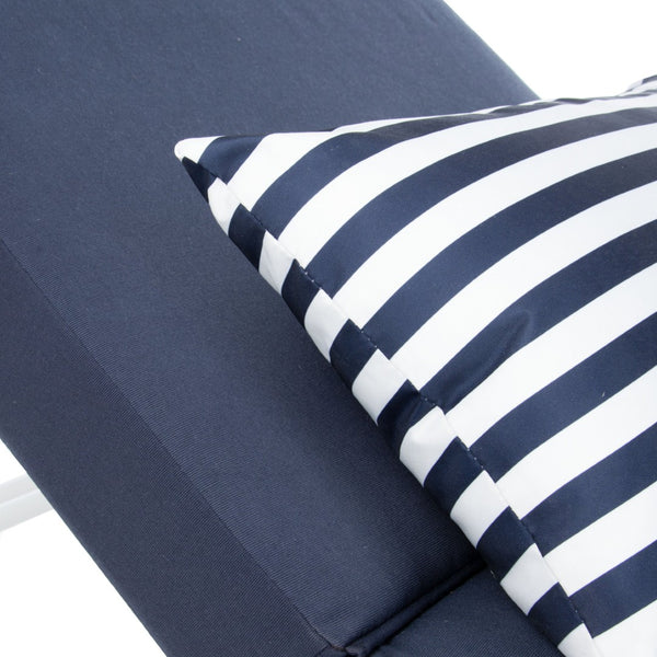 Safavieh YVES Weather-Ready Sun Lounger with Adjustable Backrest - Coastal Style, Navy Cushion & White Base PAT4042A