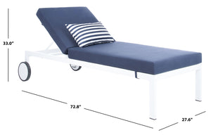 Safavieh YVES Weather-Ready Sun Lounger with Adjustable Backrest - Coastal Style, Navy Cushion & White Base PAT4042A