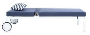 Safavieh YVES Weather-Ready Sun Lounger with Adjustable Backrest - Coastal Style, Navy Cushion & White Base PAT4042A