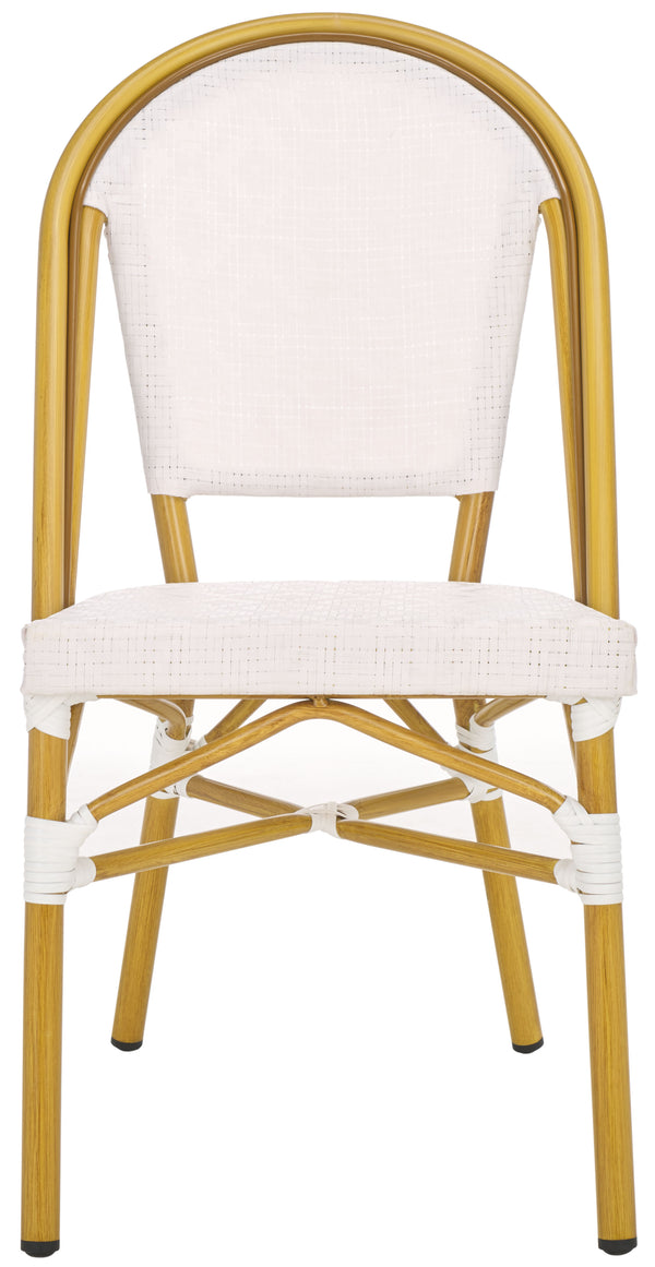 Safavieh Lydia Bistro Chair Set Of 2 - Elegant White & Bamboo Finish For Stylish Outdoor Dining Comfort White 75% Aluminum 25% Plastic Wicker Pat4044a-set2