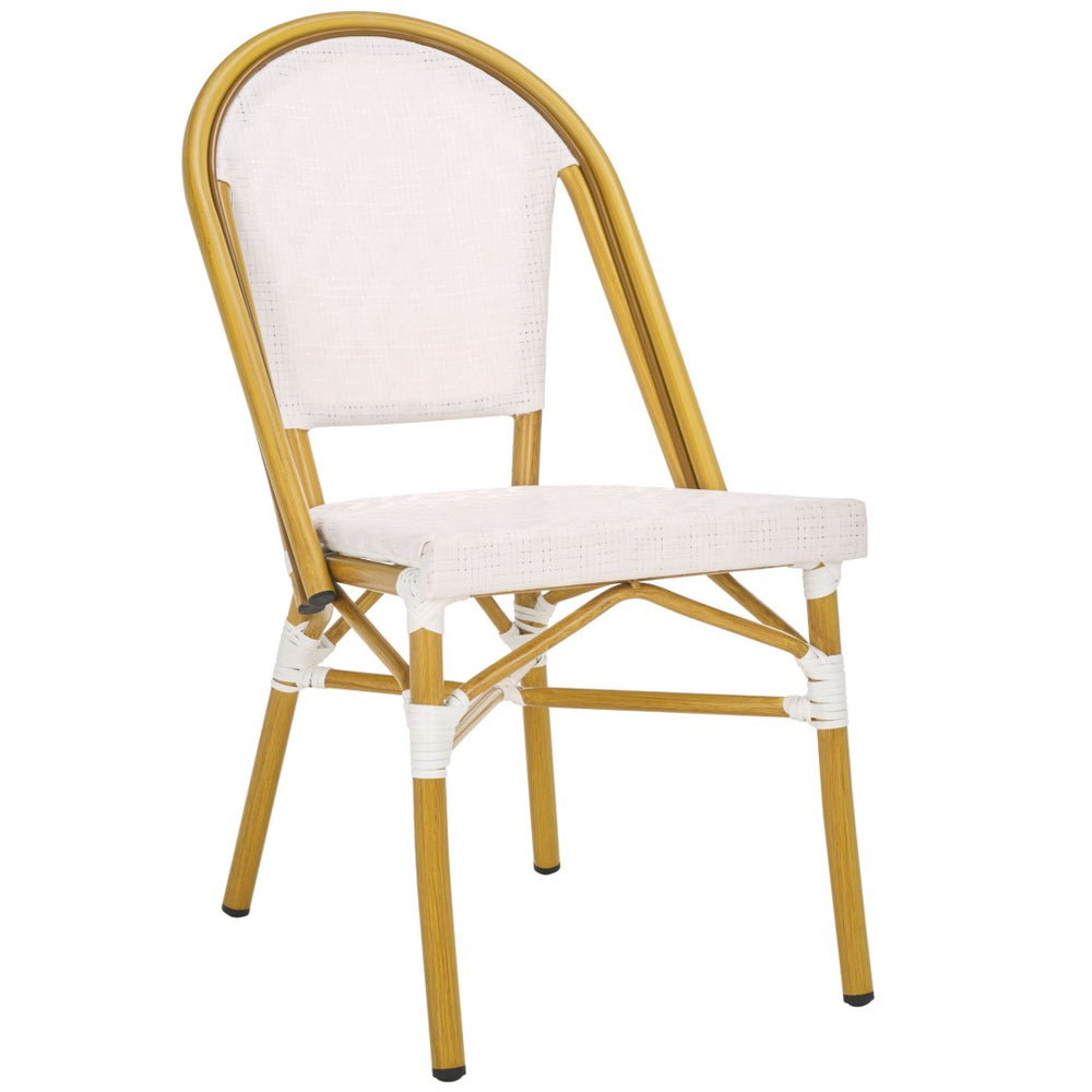 Safavieh LYDIA Bistro Chair Set of 2 - Stylish White & Bamboo Look for Modern Outdoor Dining & Comfort PAT4044A-SET2