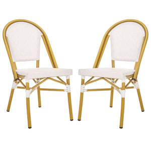 Safavieh Lydia Bistro Chair Set Of 2 - Elegant White & Bamboo Finish For Stylish Outdoor Dining Comfort White 75% Aluminum 25% Plastic Wicker Pat4044a-set2