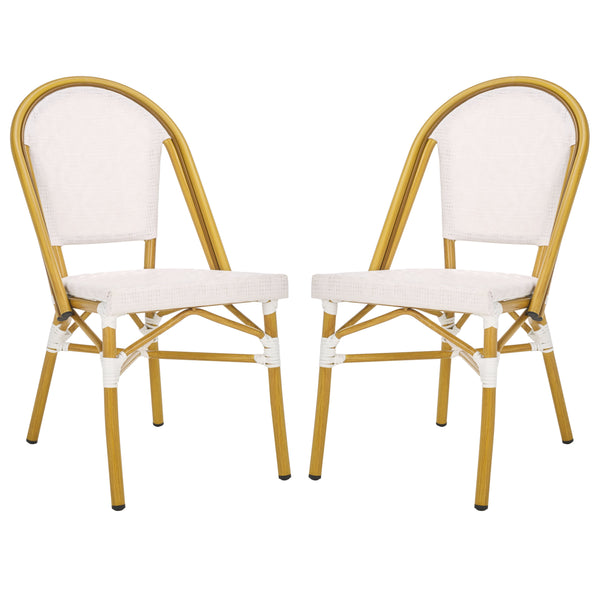 Safavieh Lydia Bistro Chair Set Of 2 - Elegant White & Bamboo Finish For Stylish Outdoor Dining Comfort White 75% Aluminum 25% Plastic Wicker Pat4044a-set2