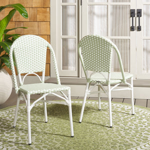 Safavieh Oliver Bistro Chair Set Of 2 - Stylish Green & White Outdoor Seating For Garden & Patio Use Green ,White 75% Aluminum 25% Plastic Wicker Pat4045a-set2