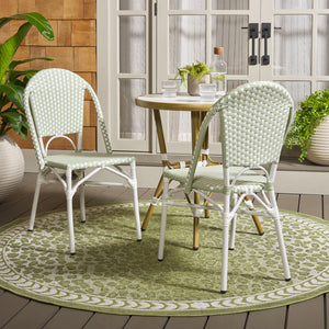 Safavieh Oliver Bistro Chair Set Of 2 - Stylish Green & White Outdoor Seating For Garden & Patio Use Green ,White 75% Aluminum 25% Plastic Wicker Pat4045a-set2