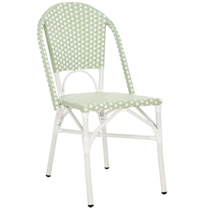 Safavieh Oliver Bistro Chair Set Of 2 - Stylish Green & White Outdoor Seating For Garden & Patio Use Green ,White 75% Aluminum 25% Plastic Wicker Pat4045a-set2