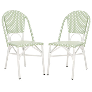 Safavieh Oliver Bistro Chair Set Of 2 - Stylish Green & White Outdoor Seating For Garden & Patio Use Green ,White 75% Aluminum 25% Plastic Wicker Pat4045a-set2