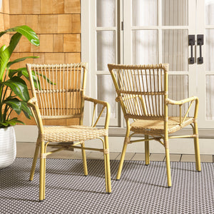 Safavieh Bora Armchair Set Of 2 - Elegant Natural Frame & Bamboo Seats For Luxurious Outdoor Comfort Natural 75% Aluminum 25% Plastic Wicker Pat4046a-set2