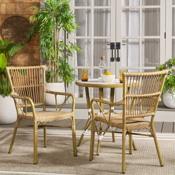 Safavieh Bora Armchair Set Of 2 - Elegant Natural Frame & Bamboo Seats For Luxurious Outdoor Comfort Natural 75% Aluminum 25% Plastic Wicker Pat4046a-set2