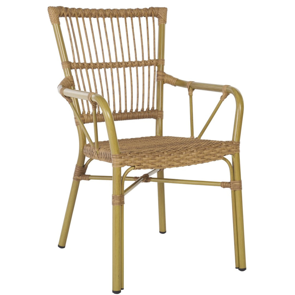 Safavieh BORA Outdoor Armchair Set of 2 – Natural Aluminum Frame with Bamboo-Style Seating for Patios & Decks PAT4046A-SET2