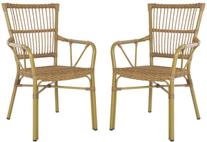 Safavieh Bora Armchair Set Of 2 - Elegant Natural Frame & Bamboo Seats For Luxurious Outdoor Comfort Natural 75% Aluminum 25% Plastic Wicker Pat4046a-set2