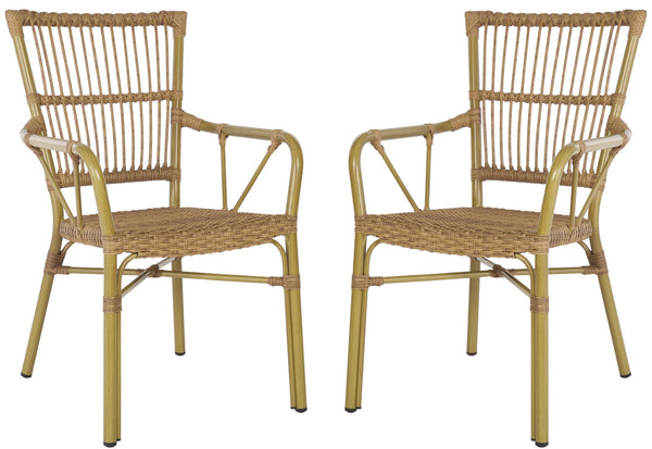 Safavieh Bora Armchair Set Of 2 - Elegant Natural Frame & Bamboo Seats For Luxurious Outdoor Comfort Natural 75% Aluminum 25% Plastic Wicker Pat4046a-set2