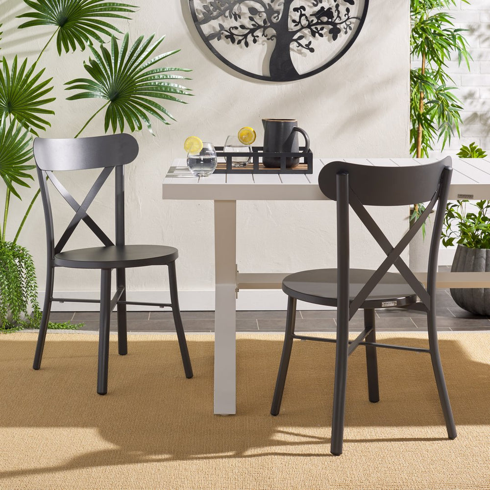 Safavieh Core Cross Back Chair Set Of 2 – Stylish, Durable Outdoor Seating For Elegant Patio Decor Grey 75% Aluminum 25% Plastic Wicker Pat4048b-set2