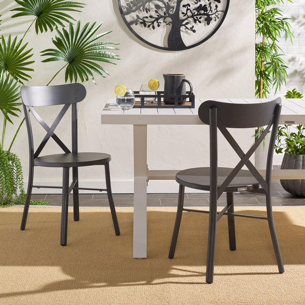 Safavieh Core Cross Back Chair Set Of 2 – Stylish, Durable Outdoor Seating For Elegant Patio Decor Grey 75% Aluminum 25% Plastic Wicker Pat4048b-set2