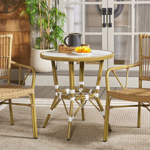 Safavieh POMONA Bistro Table - Elegant White Stone Top, Bamboo-Style Aluminum Base for Outdoor Spaces PAT4051A