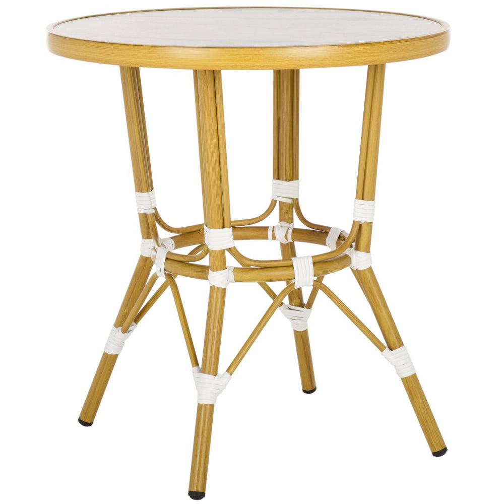 Safavieh POMONA Bistro Table - Elegant White Stone Top, Bamboo-Style Aluminum Base for Outdoor Spaces PAT4051A