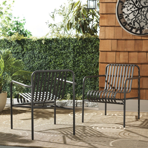 Safavieh CORE Armchair - Stylish Outdoor Seating with Durable Design for Modern Patios and Relaxation Spaces Grey PAT4054B-SET2