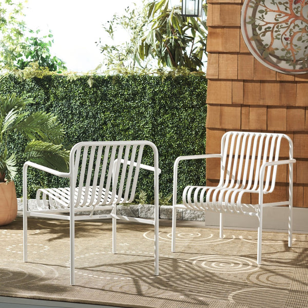 Safavieh CORE Armchair - Stylish Outdoor Seating with Durable Design for Modern Patios and Relaxation Spaces White PAT4054C-SET2