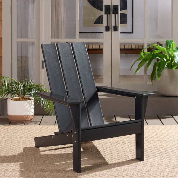 Safavieh ALL WEATHER ADIRONDACK CHAIR - Durable, Low-Maintenance Outdoor Seating for Year-Round Relaxation Black PAT4500A