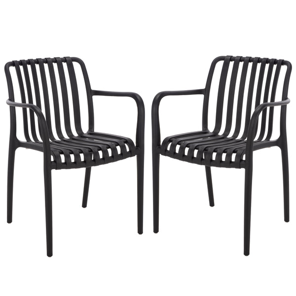 Holly Stacking Dining Armchair Set Of 2 — Weather-Resistant Polyethylene Chairs With Ergonomic Arms And Space-Saving Storage