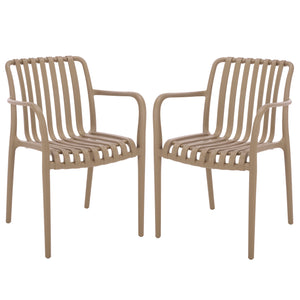 Holly Stacking Dining Armchair Set Of 2 — Weather-Resistant Polyethylene Chairs With Ergonomic Arms And Space-Saving Storage