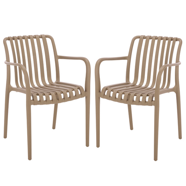 Holly Stacking Dining Armchair Set Of 2 — Weather-Resistant Polyethylene Chairs With Ergonomic Arms And Space-Saving Storage