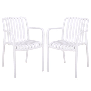Holly Stacking Dining Armchair Set Of 2 — Weather-Resistant Polyethylene Chairs With Ergonomic Arms And Space-Saving Storage