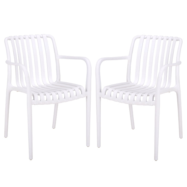 Holly Stacking Dining Armchair Set Of 2 — Weather-Resistant Polyethylene Chairs With Ergonomic Arms And Space-Saving Storage