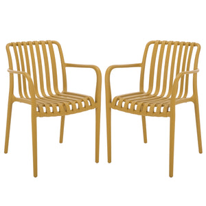 Holly Stacking Dining Armchair Set Of 2 — Weather-Resistant Polyethylene Chairs With Ergonomic Arms And Space-Saving Storage