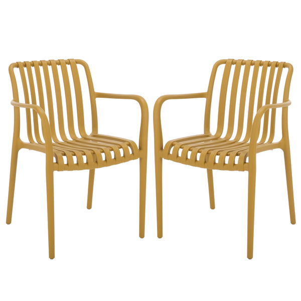 Holly Stacking Dining Armchair Set Of 2 — Weather-Resistant Polyethylene Chairs With Ergonomic Arms And Space-Saving Storage