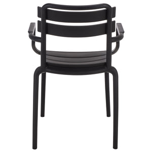 Sarah Modern Stacking Dining Armchairs Set Of 2 — Weatherproof Polyethylene, Ergonomic Arms, Space-Saving Design