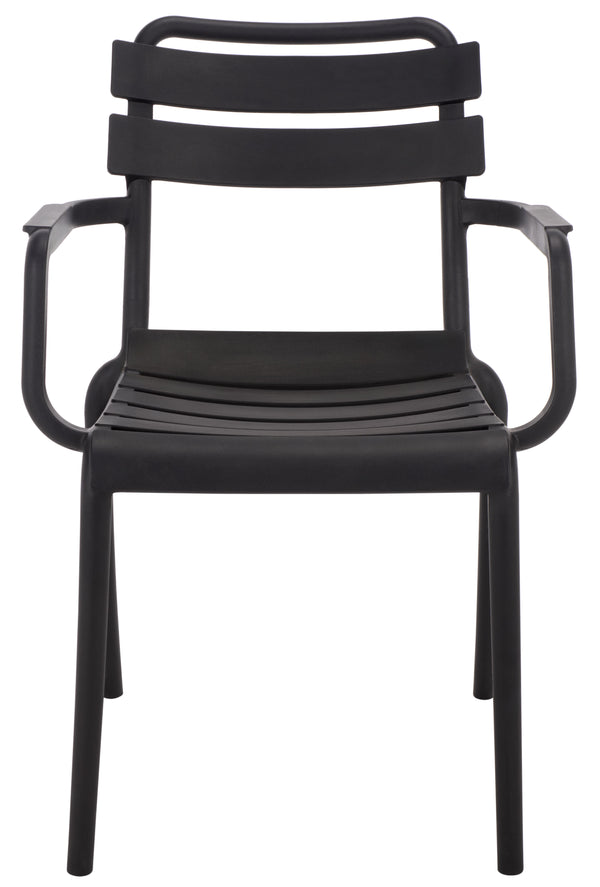 Sarah Modern Stacking Dining Armchairs Set Of 2 — Weatherproof Polyethylene, Ergonomic Arms, Space-Saving Design