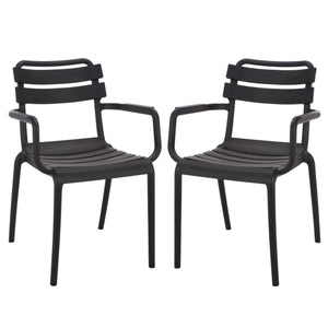 Sarah Modern Stacking Dining Armchairs Set Of 2 — Weatherproof Polyethylene, Ergonomic Arms, Space-Saving Design