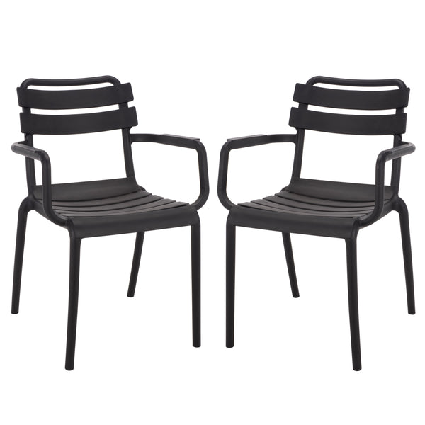Sarah Modern Stacking Dining Armchairs Set Of 2 — Weatherproof Polyethylene, Ergonomic Arms, Space-Saving Design