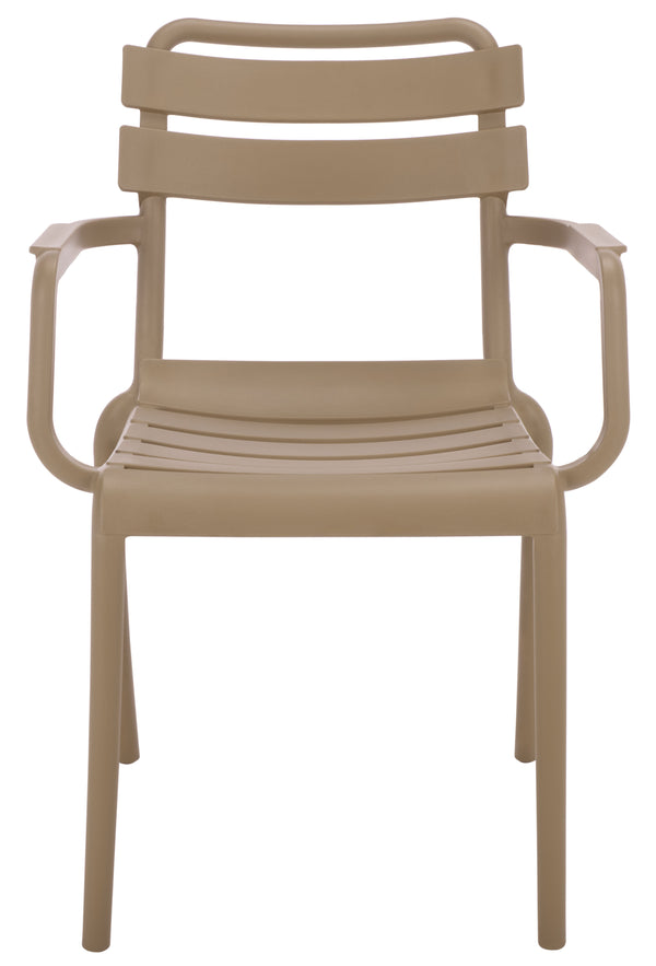Sarah Modern Stacking Dining Armchairs Set Of 2 — Weatherproof Polyethylene, Ergonomic Arms, Space-Saving Design