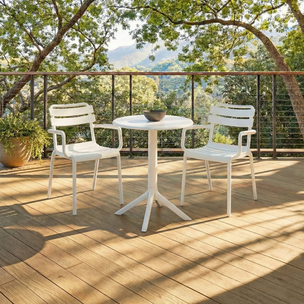 Sarah Modern Stacking Dining Armchairs Set Of 2 — Weatherproof Polyethylene, Ergonomic Arms, Space-Saving Design
