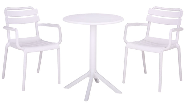 Sarah Modern Stacking Dining Armchairs Set Of 2 — Weatherproof Polyethylene, Ergonomic Arms, Space-Saving Design