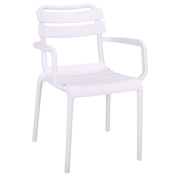 Sarah Modern Stacking Dining Armchairs Set Of 2 — Weatherproof Polyethylene, Ergonomic Arms, Space-Saving Design