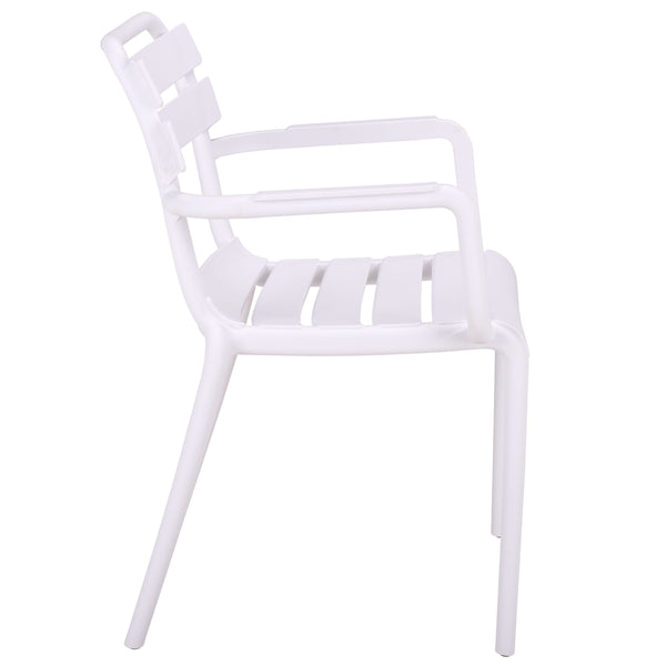 Sarah Modern Stacking Dining Armchairs Set Of 2 — Weatherproof Polyethylene, Ergonomic Arms, Space-Saving Design