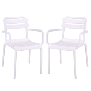 Sarah Modern Stacking Dining Armchairs Set Of 2 — Weatherproof Polyethylene, Ergonomic Arms, Space-Saving Design