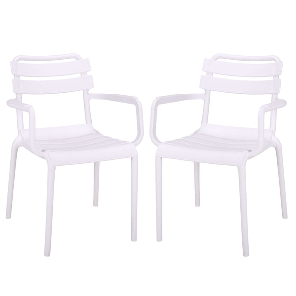 Sarah Modern Stacking Dining Armchairs Set Of 2 — Weatherproof Polyethylene, Ergonomic Arms, Space-Saving Design