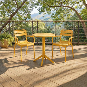Sarah Modern Stacking Dining Armchairs Set Of 2 — Weatherproof Polyethylene, Ergonomic Arms, Space-Saving Design